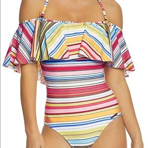 Darling Vince Camuto Ruffle Stripe Swimsuit LIKE NEW